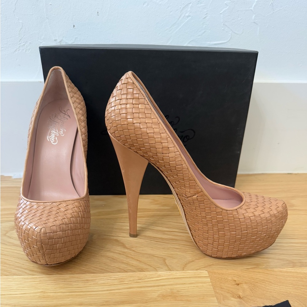 Alejandro Ingelmo Woven Platform Pumps - Luxury Designer Tan
